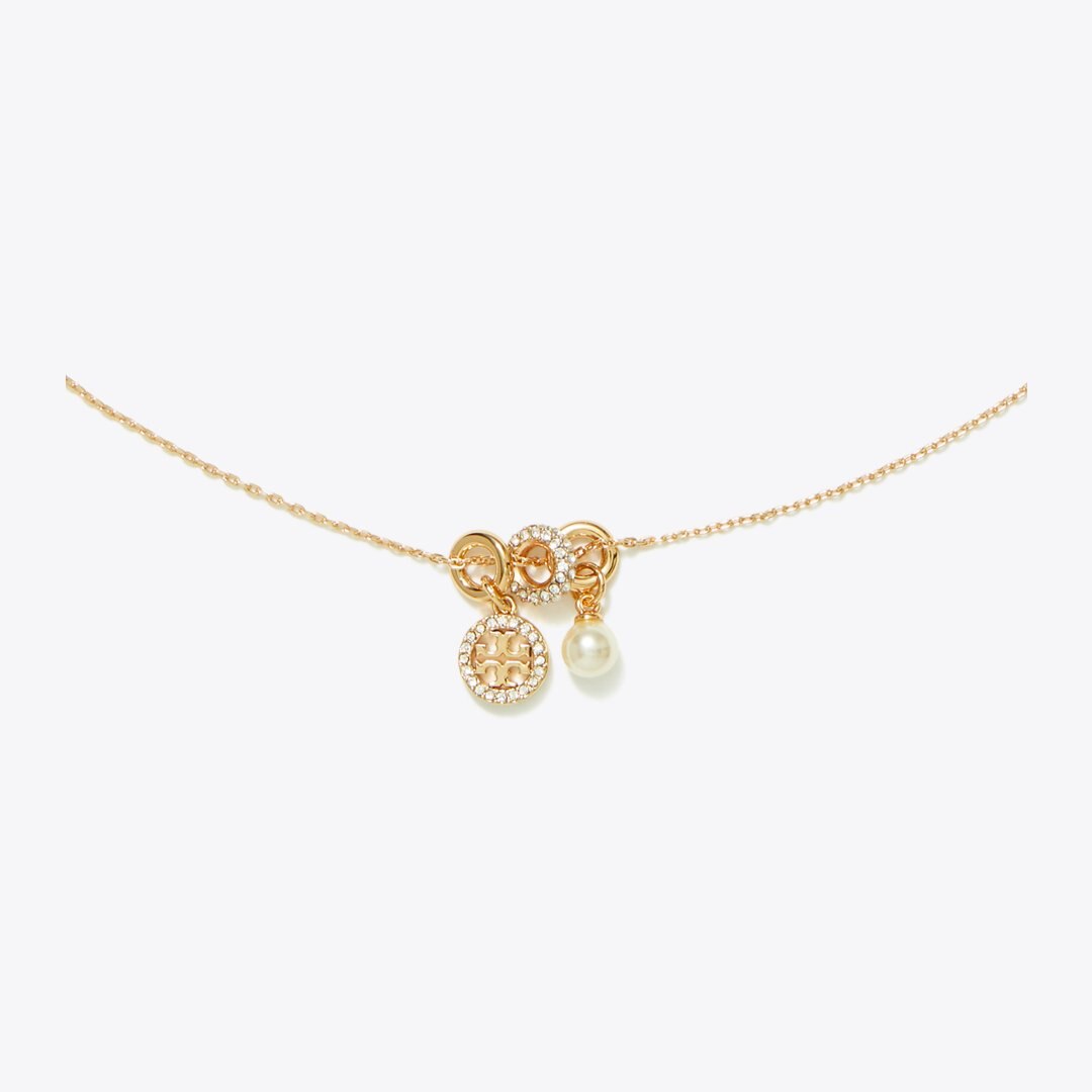 Tory Burch Icon Pav Charm Pendant Necklace Tory Gold / Crystal / Pearl