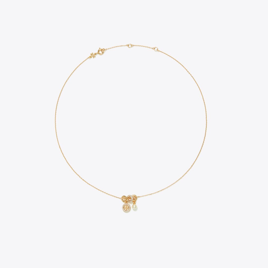Tory Burch Icon Pav Charm Pendant Necklace Tory Gold / Crystal / Pearl