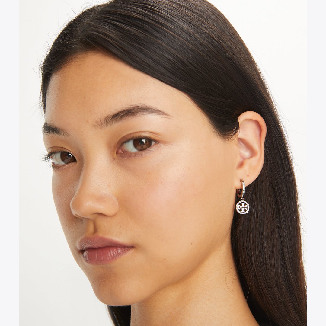 Tory Burch Icon Pav Hoop Earrings Tory Silver / Crystal
