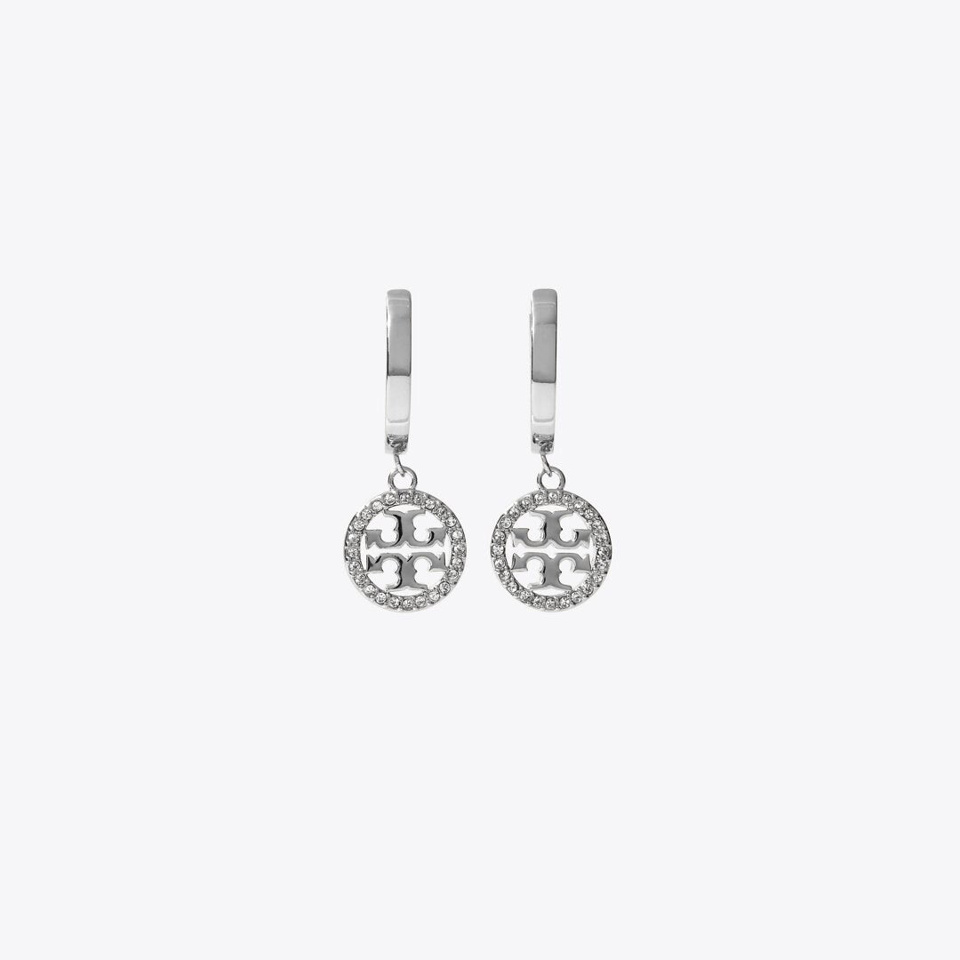 Tory Burch Icon Pav Hoop Earrings Tory Silver / Crystal