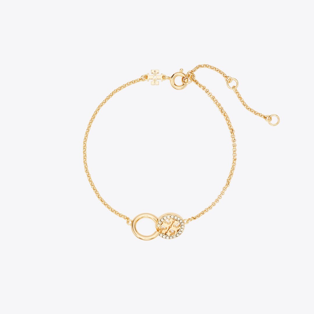 Tory Burch Icon Pav Interlocking Chain Bracelet Tory Gold / Crystal