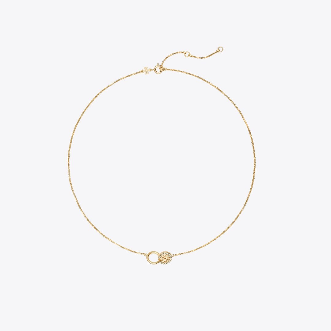 Tory Burch Icon Pav Interlocking Pendant Necklace Tory Gold / Crystal