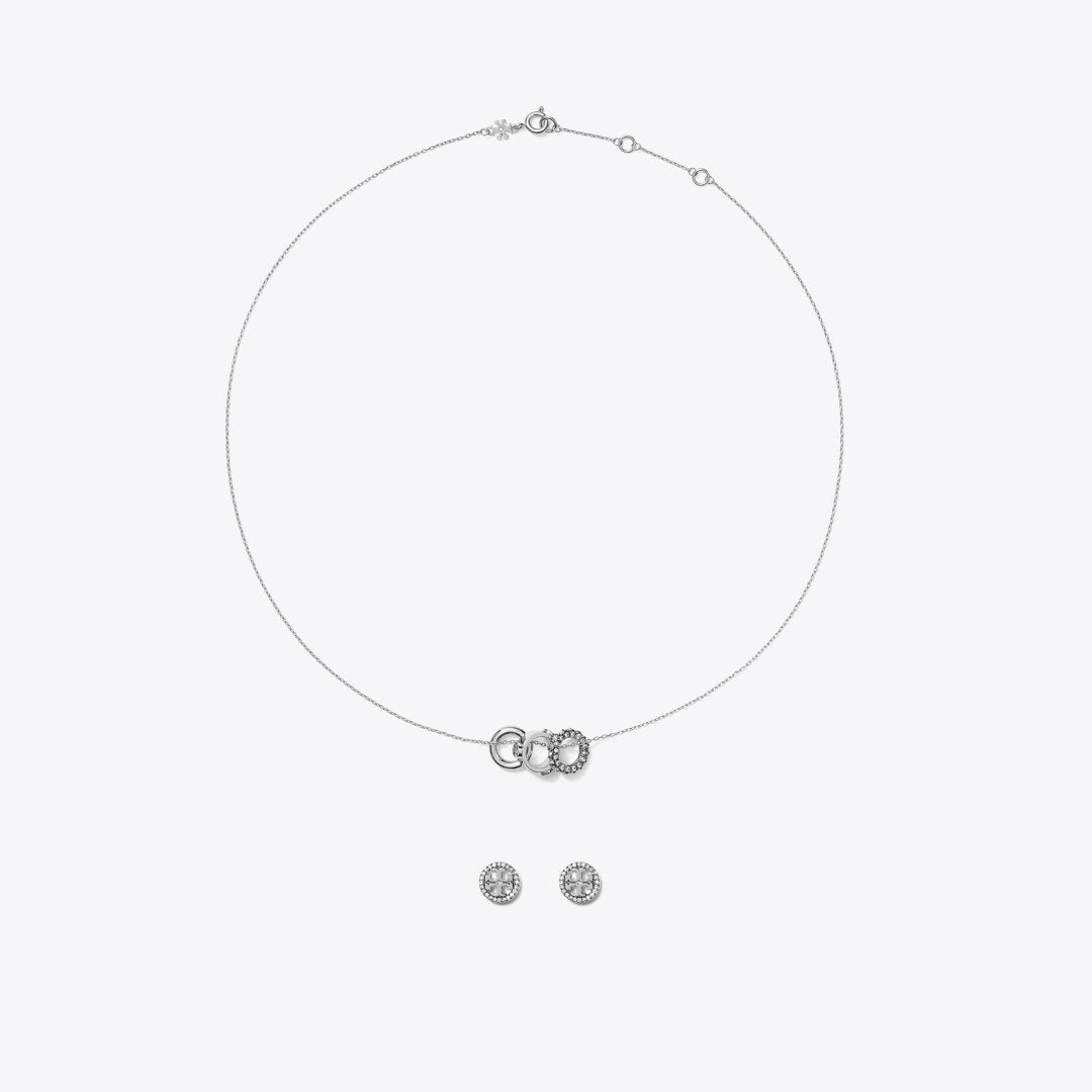Tory Burch Icon Pav Necklace and Earring Set Tory Silver / Crystal