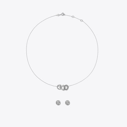 Tory Burch Icon Pav Necklace and Earring Set Tory Silver / Crystal