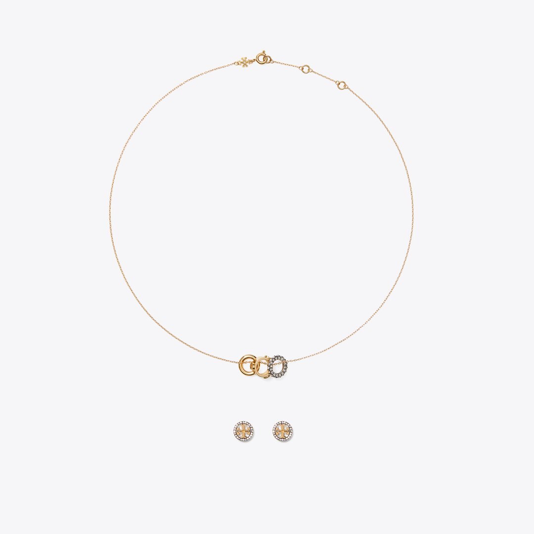 Tory Burch Icon Pav Necklace and Earring Set Tory Gold / Crystal