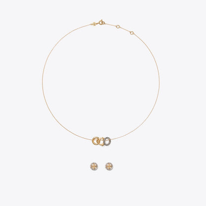 Tory Burch Icon Pav Necklace and Earring Set Tory Gold / Crystal