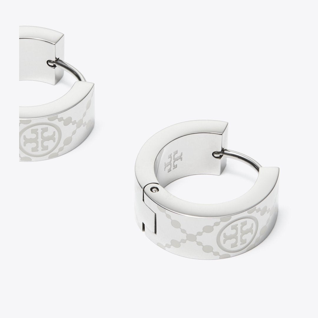 Tory Burch Icon Small T Monogram Hoop Earrings Tory Silver / Ivory
