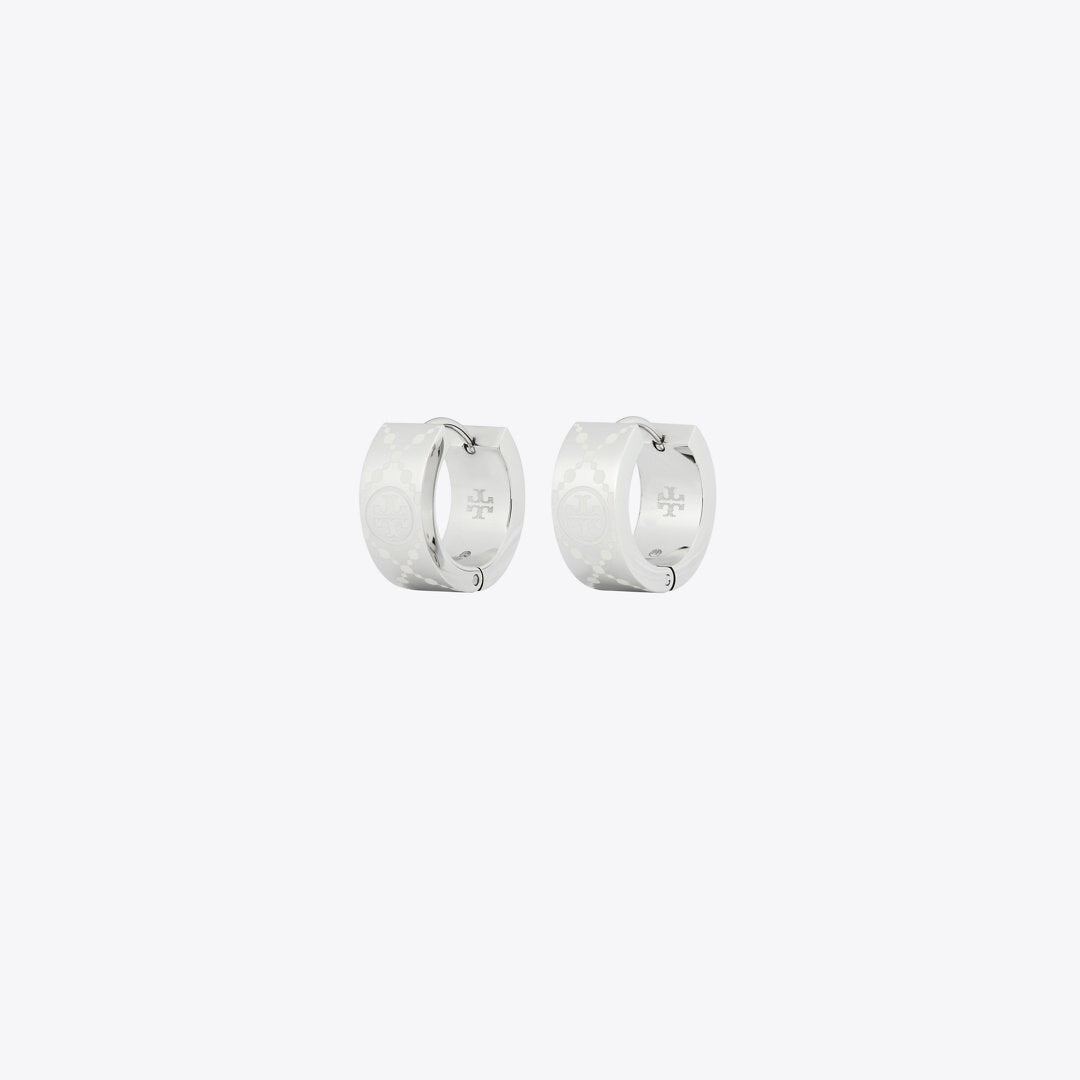Tory Burch Icon Small T Monogram Hoop Earrings Tory Silver / Ivory