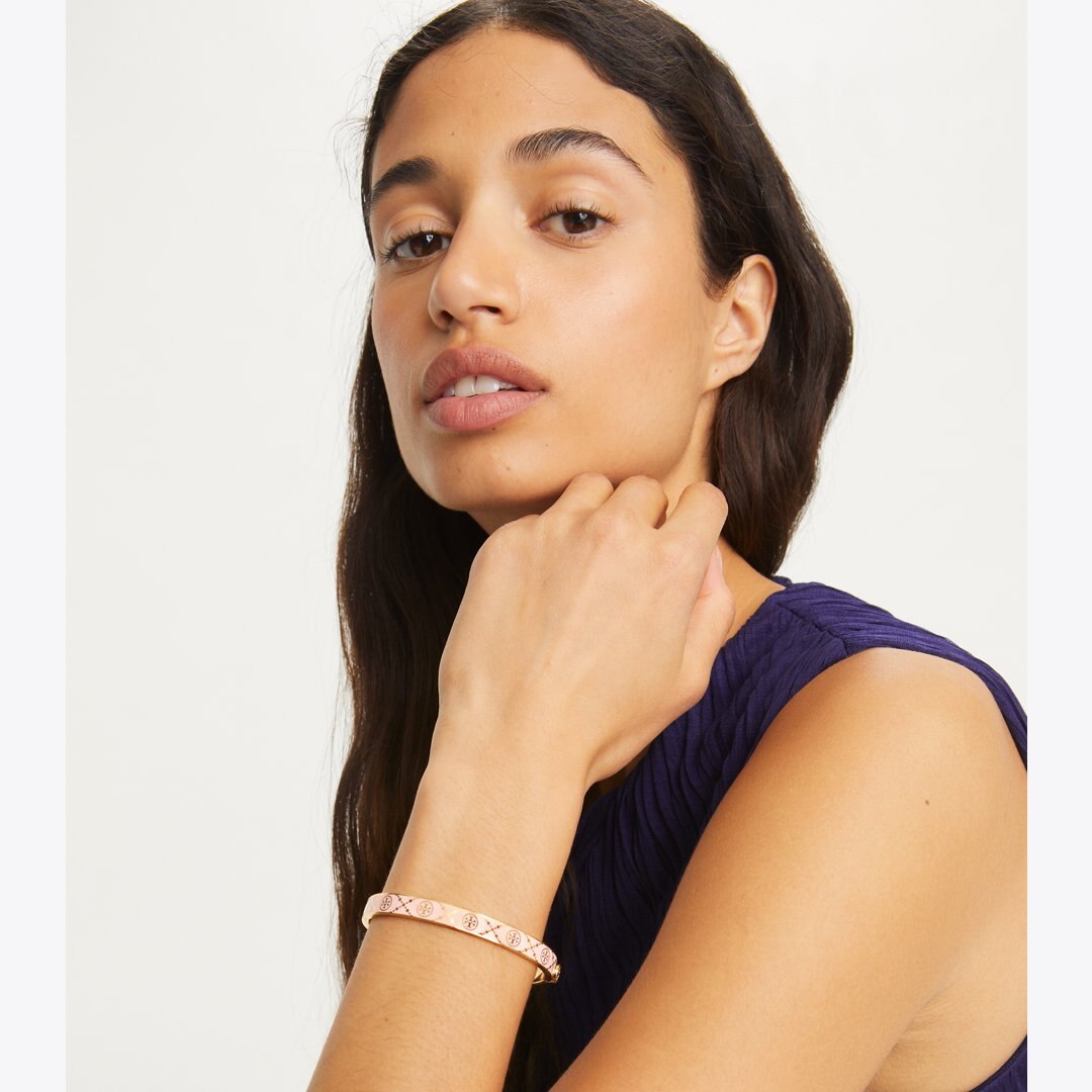 Tory Burch Icon T Monogram Hinge Bracelet Platinum / Lilac