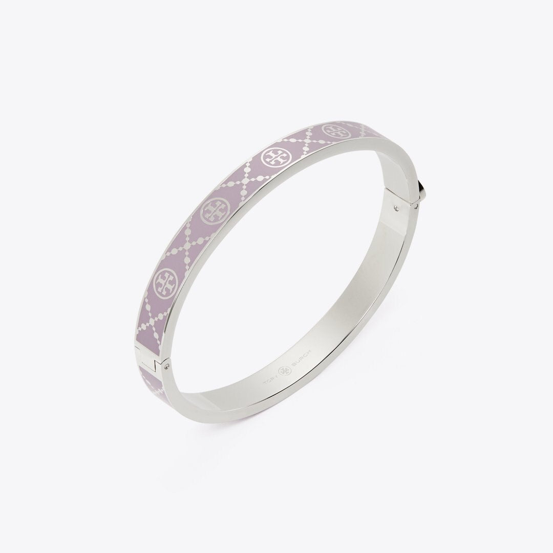 Tory Burch Icon T Monogram Hinge Bracelet Platinum / Lilac