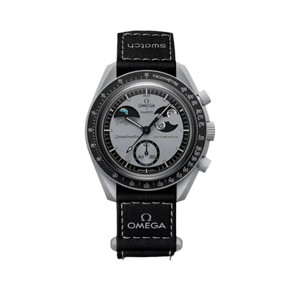 Swatch x Omega Bioceramic Mission to Earthphase watch with moon and earth phase dial