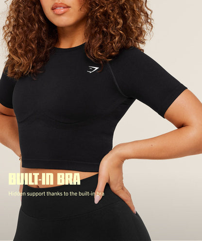 Women's Gymshark Lift Seamless Short Sleeve Top Black Marl