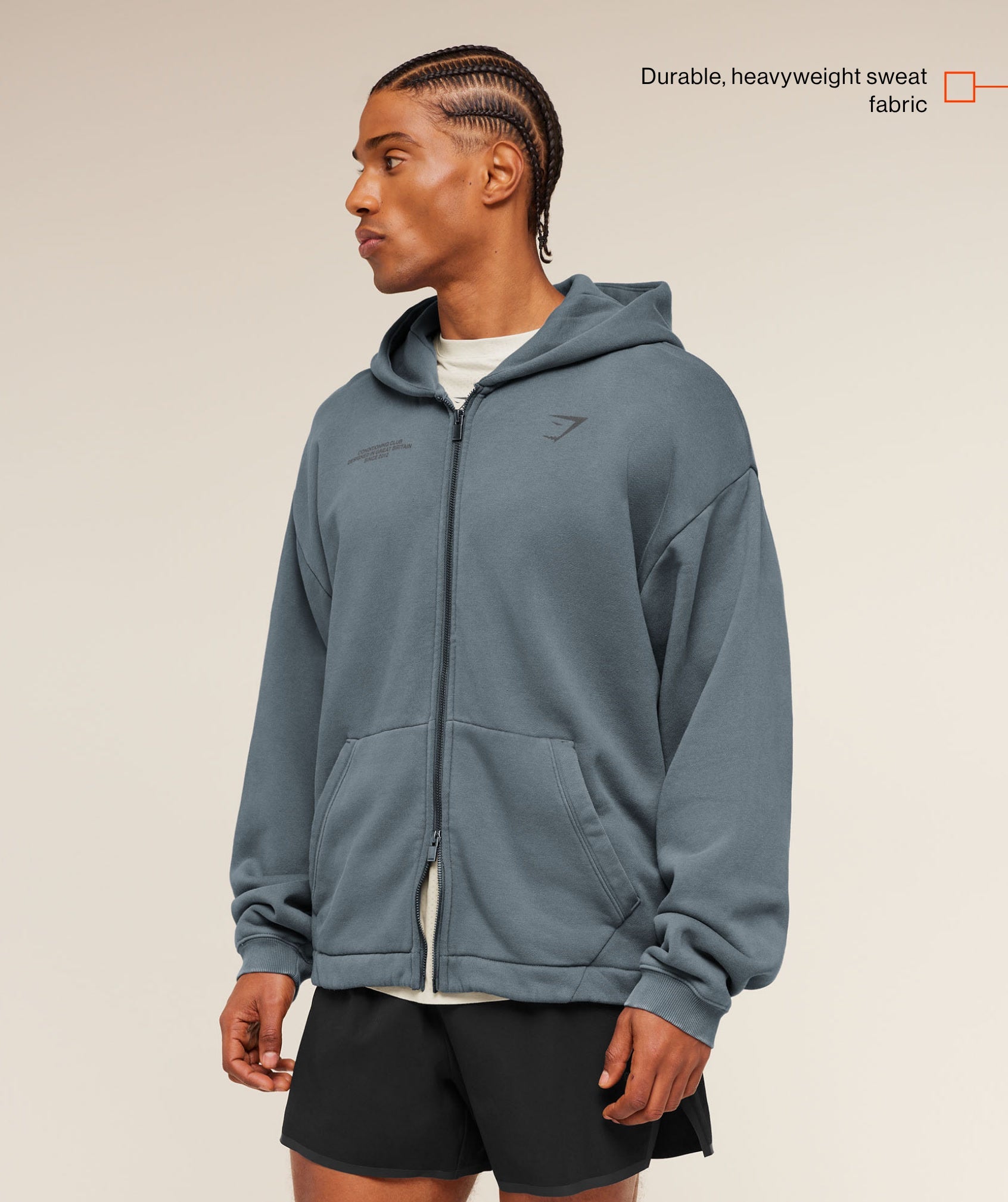 Gymshark Conditioning Club Washed Zip Through Hoodie Iron Blue