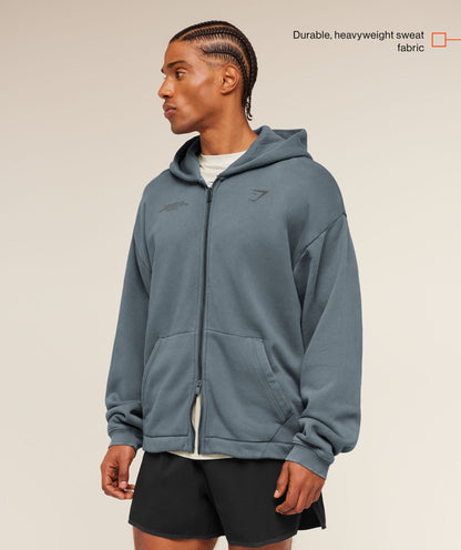 Gymshark Conditioning Club Washed Zip Through Hoodie Iron Blue