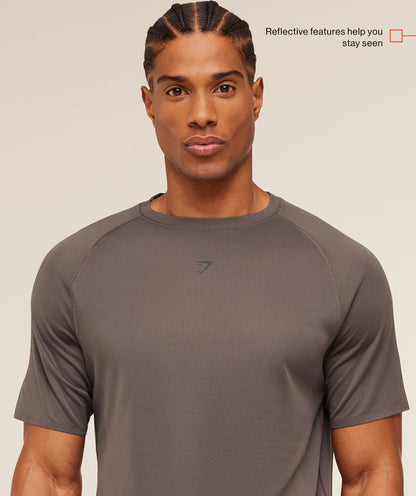 Gymshark Hybrid Engineered Jacquard T-Shirt Cool Brown