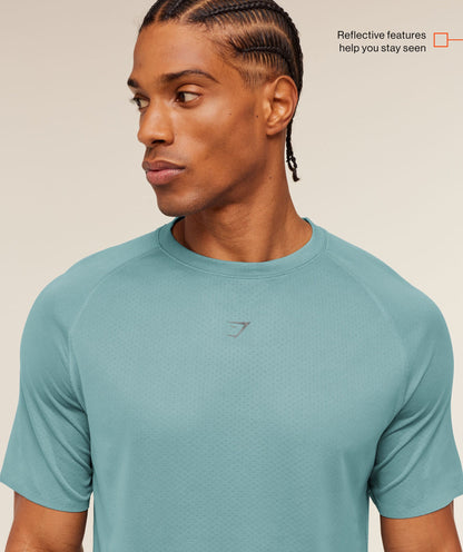 Gymshark Hybrid Engineered Jacquard T-Shirt Storm Blue