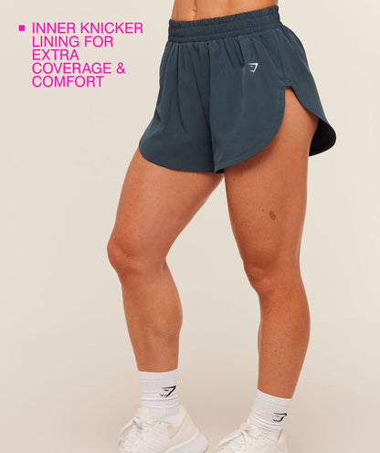 Women's Gymshark Interval High Leg Shorts Stealth Blue