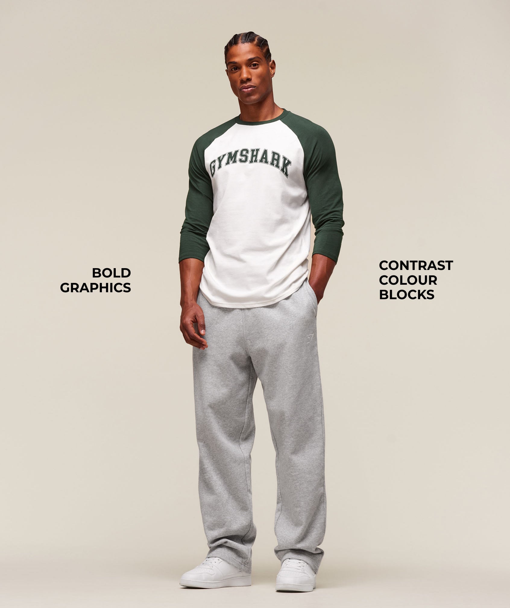 Gymshark Gslc Raglan 3/4 Sleeve T-Shirt Soft White