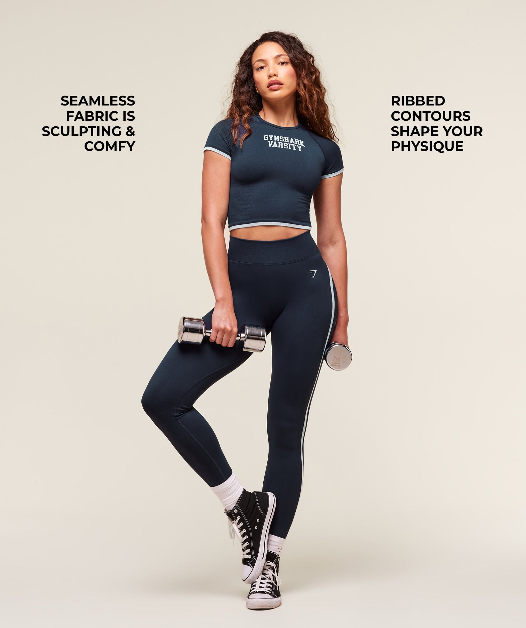 Women's Gymshark Lift Varsity Seamless Midi T-Shirt Heavy Blue