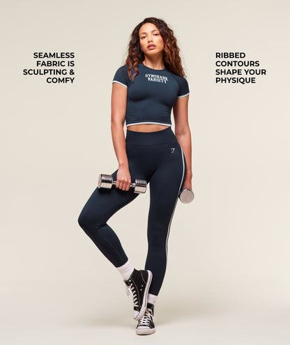 Women's Gymshark Lift Campus Seamless Midi T-Shirt Heavy Blue