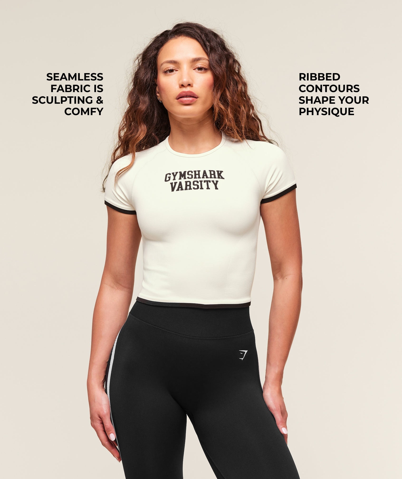Women's Gymshark Lift Varsity Seamless Midi T-Shirt Soft White