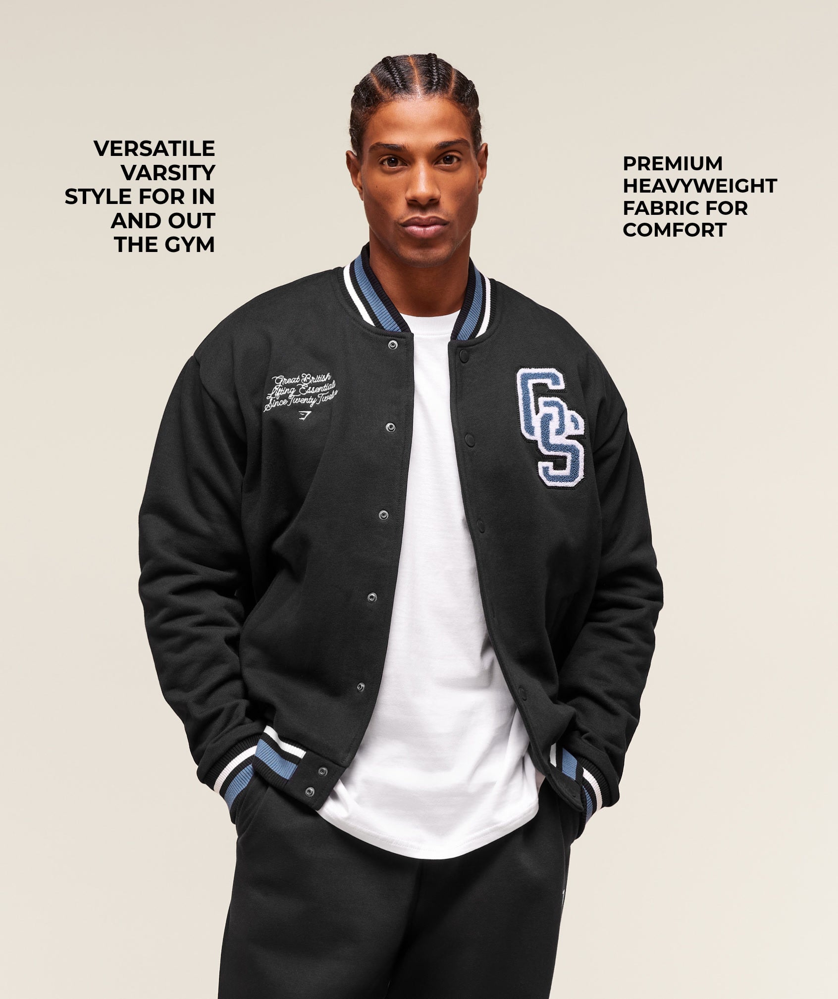 Gymshark Varsity Jacket Black