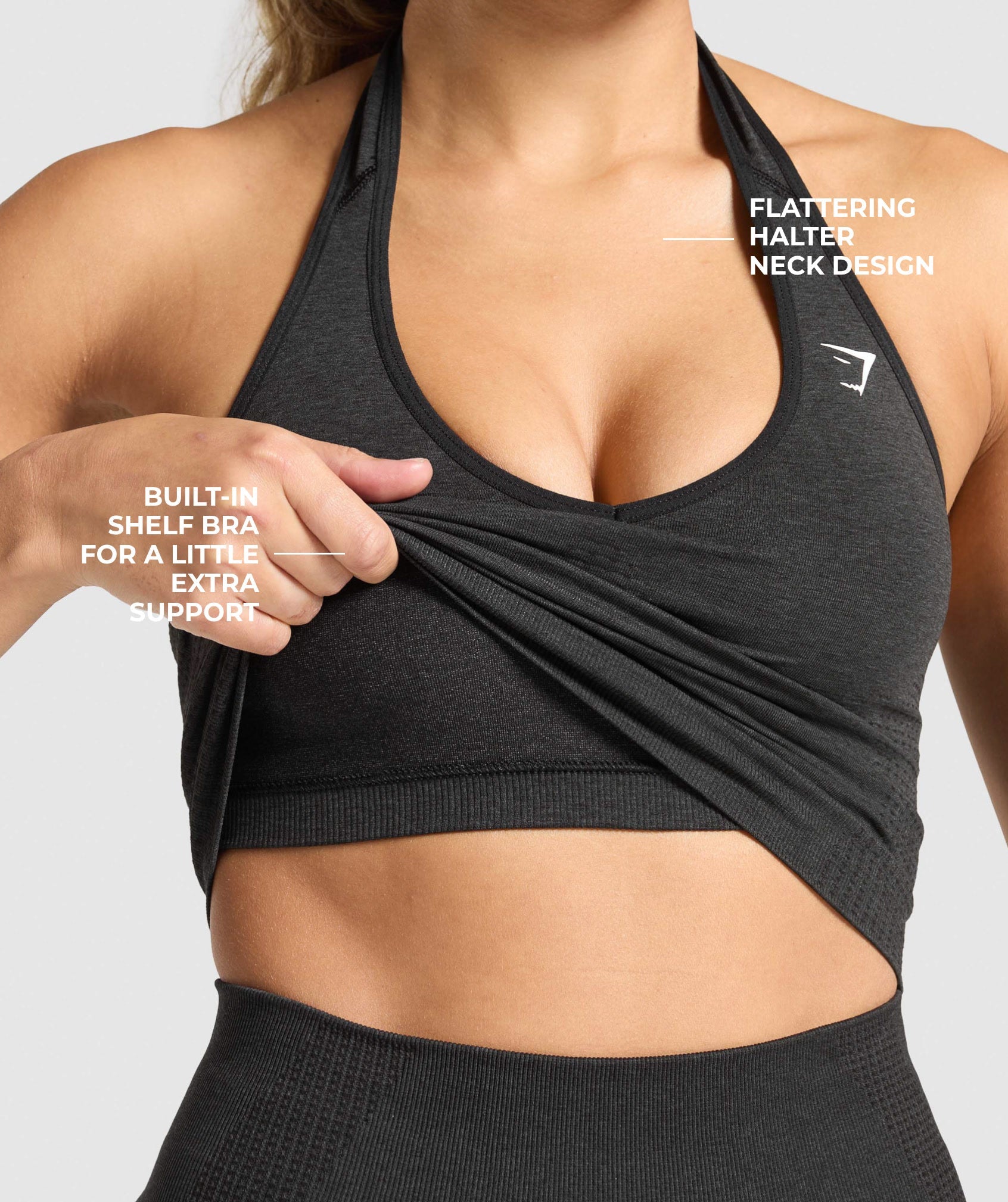 Women's Gymshark Vital Halter Neck Tank With Shelf Black Marl
