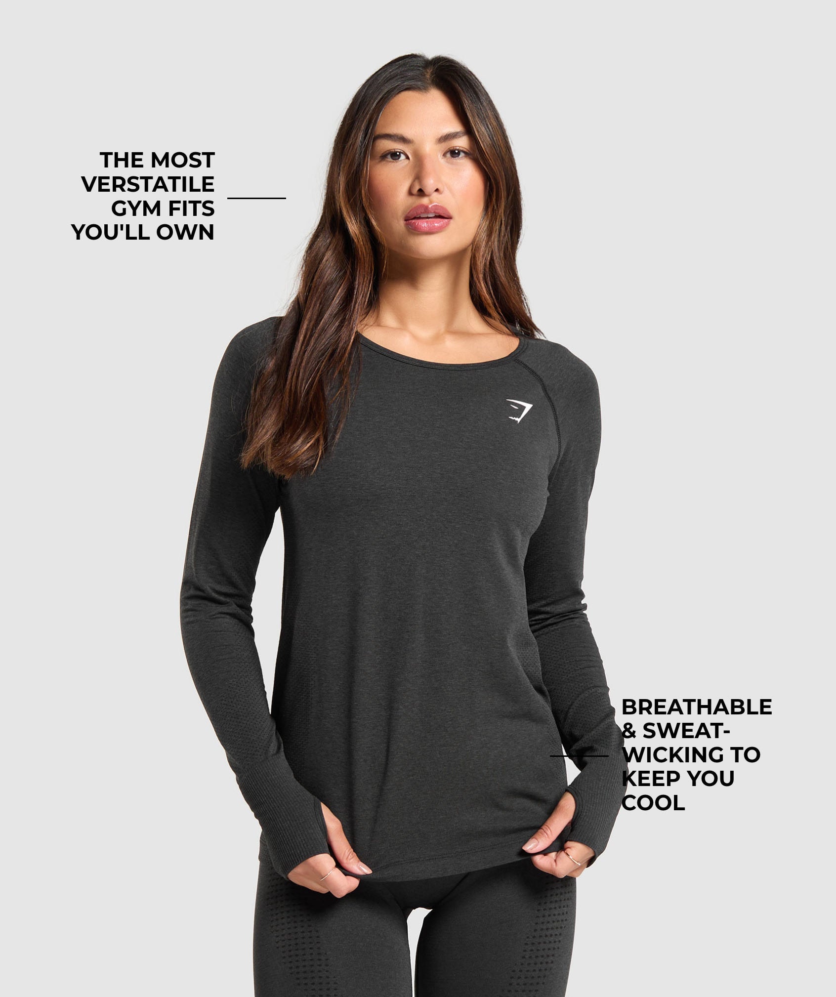 Women's Gymshark Vital Light Long Sleeve Top Black Marl