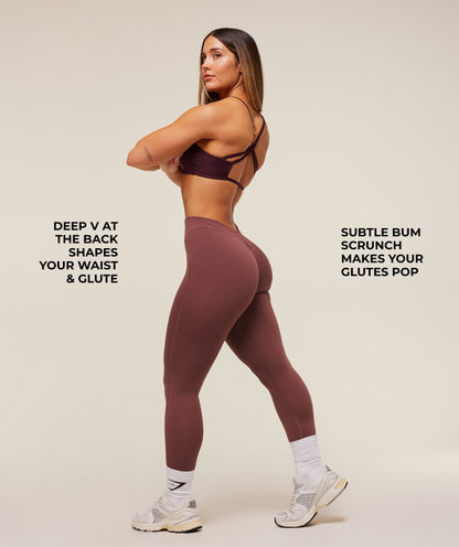 Women's Gymshark Lifting Dipped Waistband Leggings Burgundy Brown