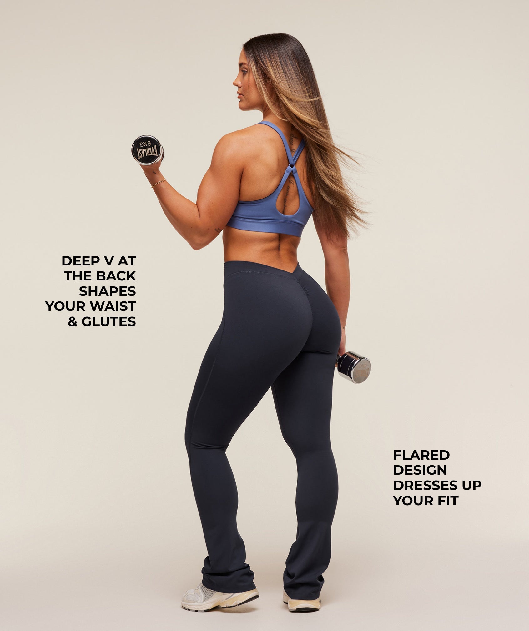 Women's Gymshark Lifting Dipped Waistband Flared Leggings Heavy Blue