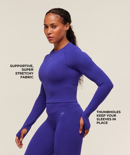 Women's Gymshark Activate Long Sleeve Crop Top Cobalt Purple