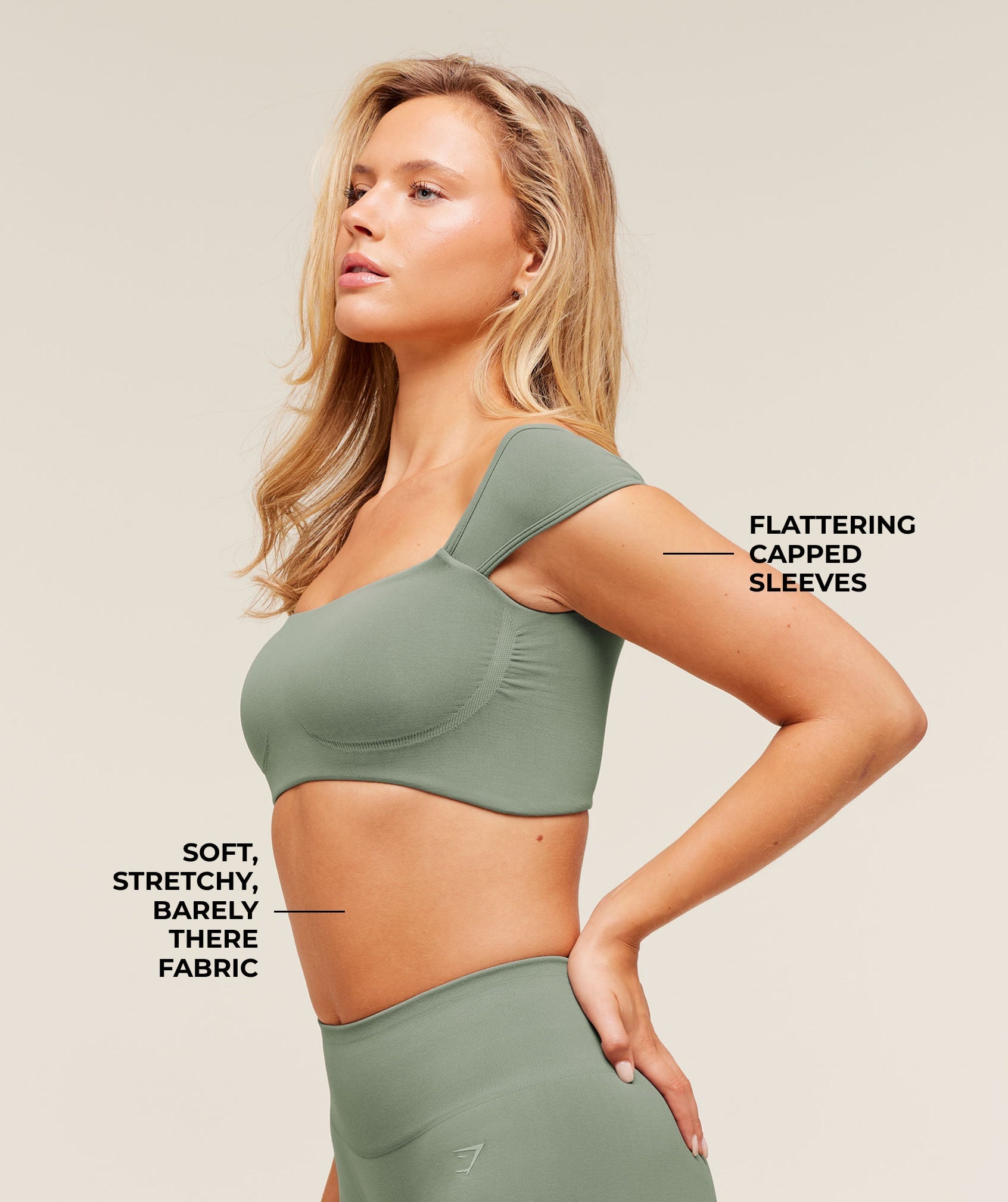 Women's Gymshark Soft Sculpt Cap Sleeve Bralette Unit Green