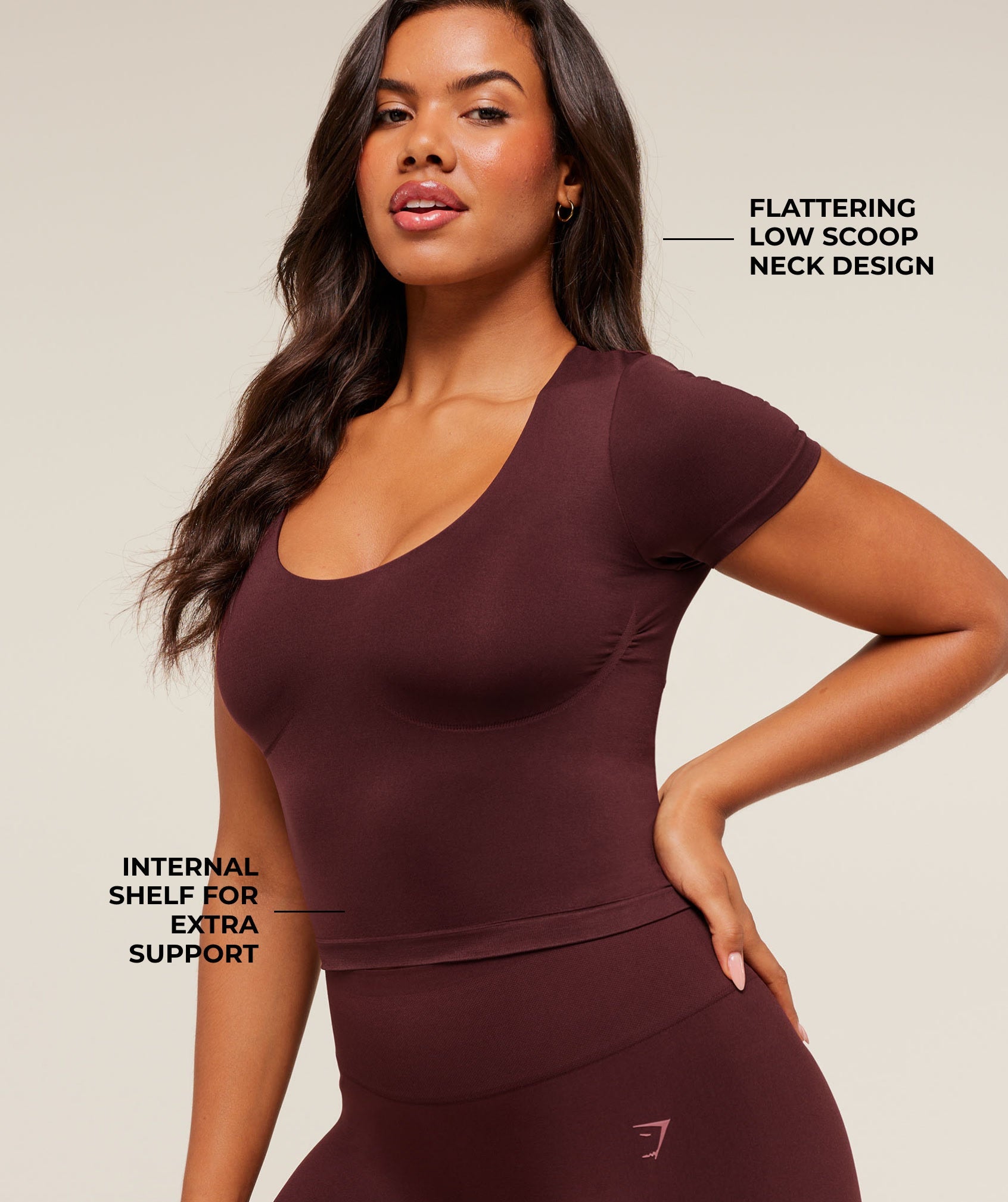 Women's Gymshark Soft Sculpt T-Shirt With Shelf Rich Maroon