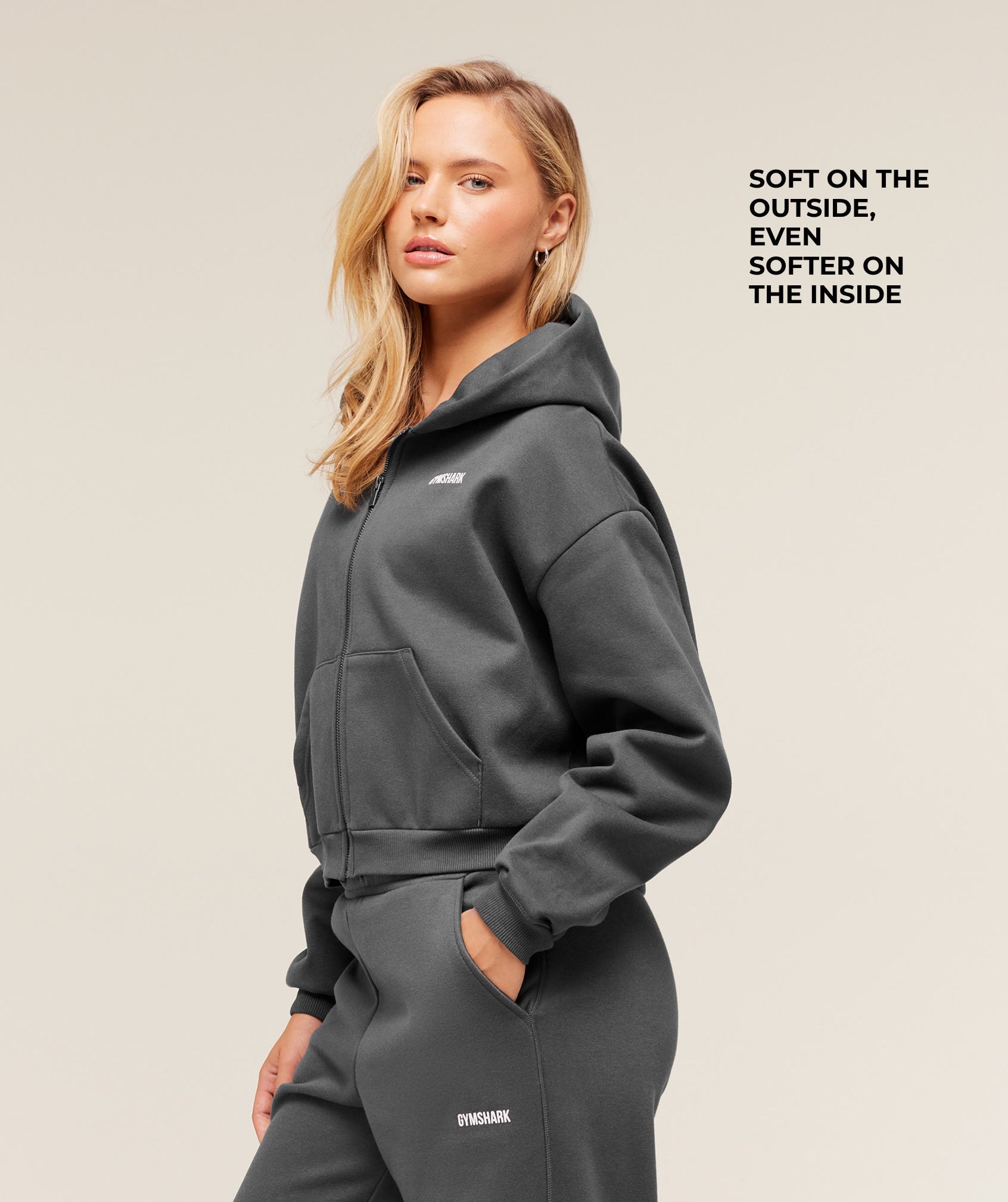 Women's Gymshark Cosy Luxe Zip Through Hoodie Onyx Grey