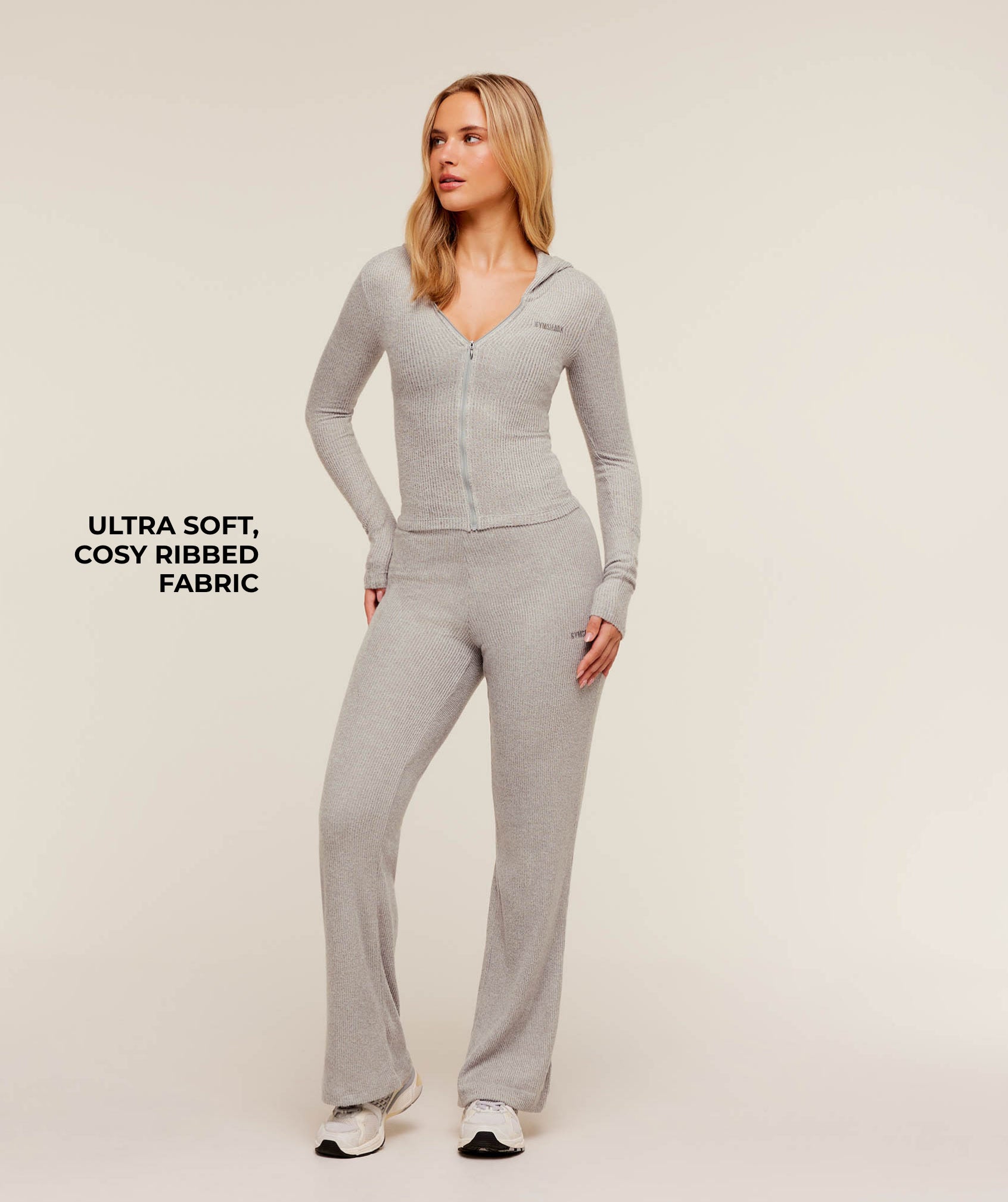 Women's Gymshark Supersoft Zip Through Hoodie Light Grey Core Marl