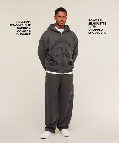 Gymshark Collegiate Washed Zip Up Hoodie Asphalt Grey