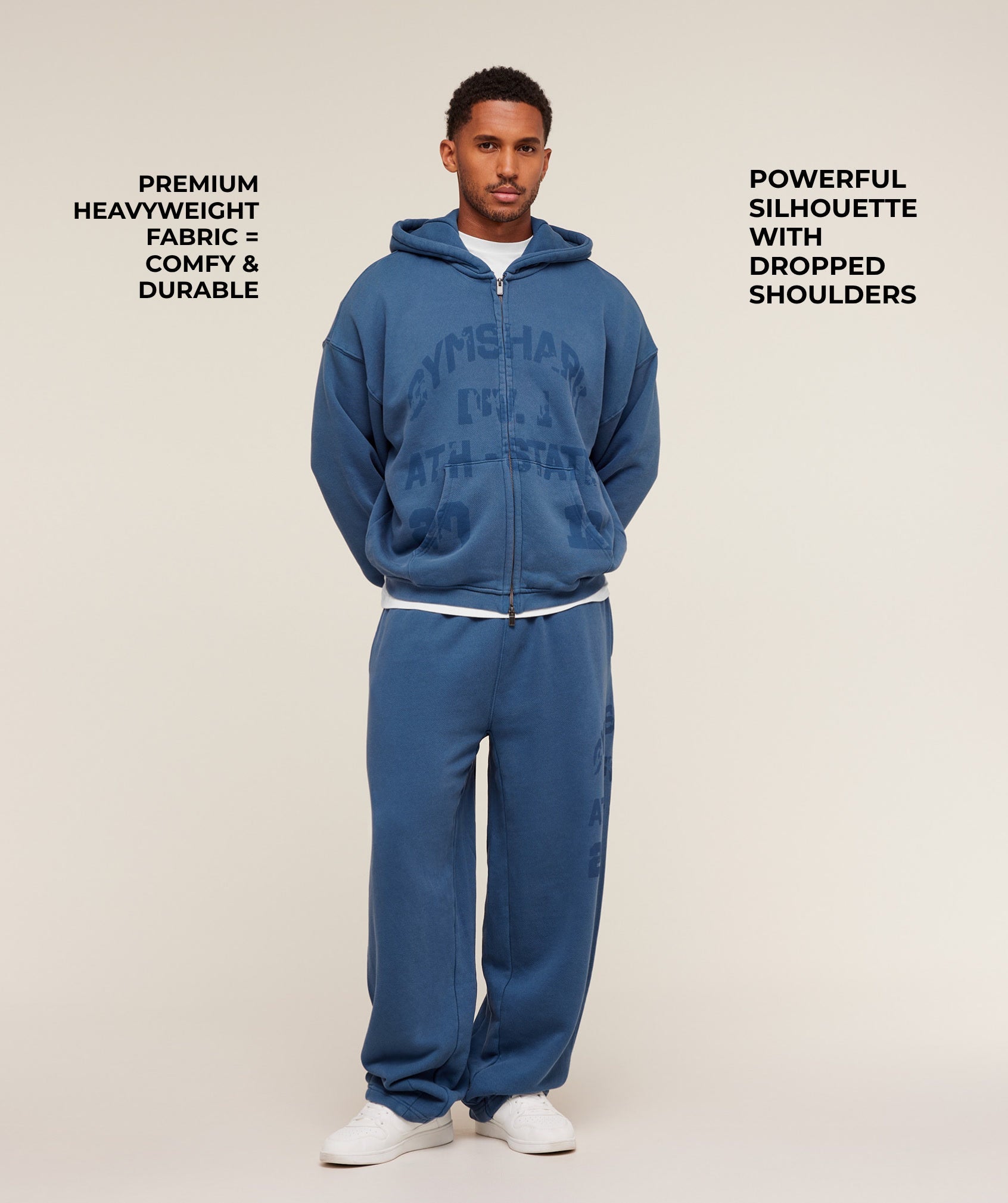 Gymshark Collegiate Washed Zip Up Hoodie Compound Blue