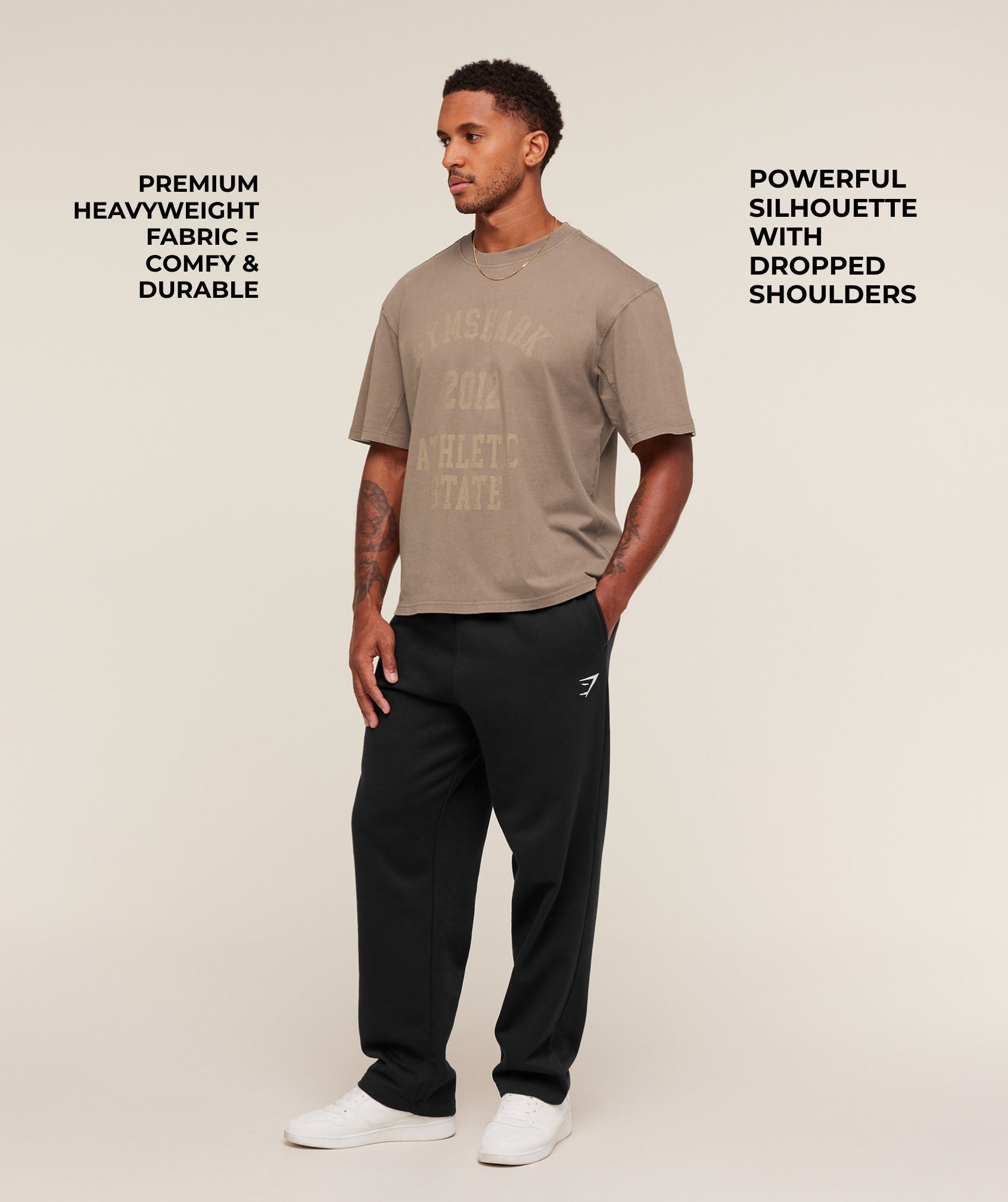Gymshark Collegiate Washed T-Shirt Soft Brown