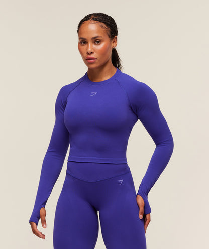 Women's Gymshark Activate Long Sleeve Crop Top Cobalt Purple