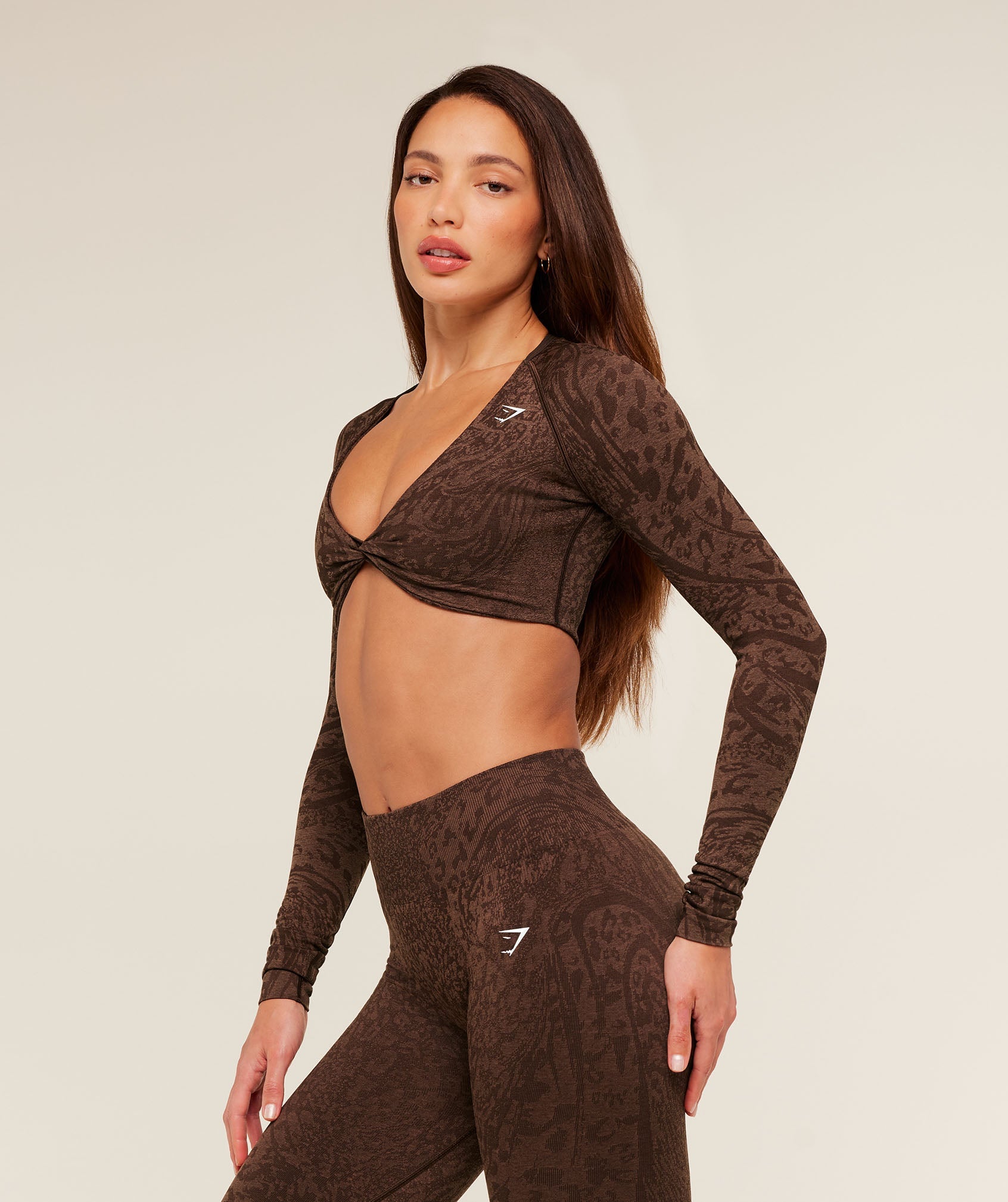 Women's Gymshark Adapt Animal X Whitney Long Sleeve Crop Top Archive Brown
