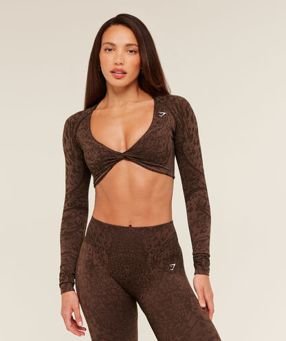 Women's Gymshark Adapt Animal X Whitney Long Sleeve Crop Top Archive Brown