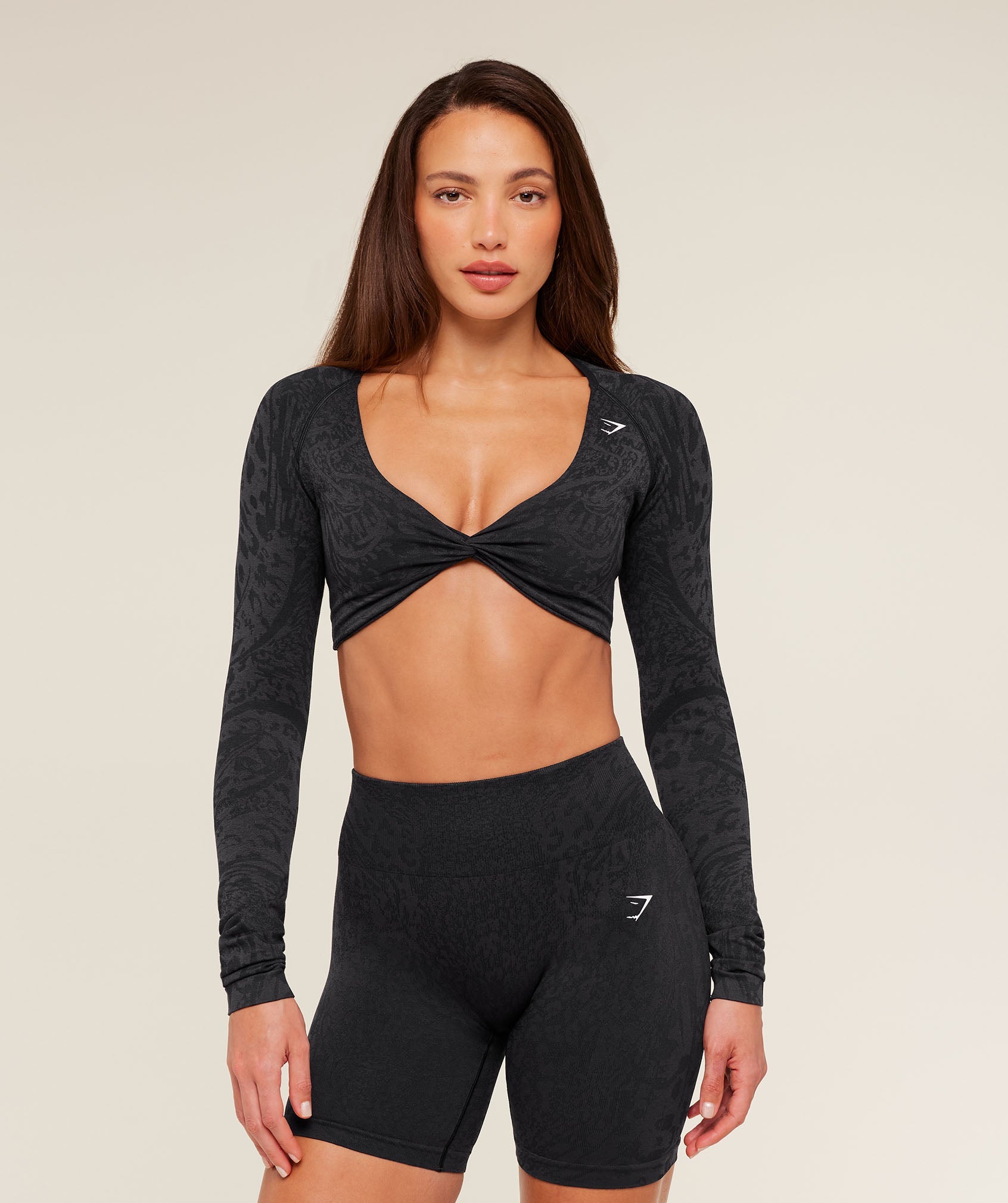 Women's Gymshark Adapt Animal X Whitney Long Sleeve Crop Top Black