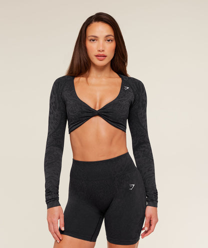 Women's Gymshark Adapt Animal X Whitney Long Sleeve Crop Top Black