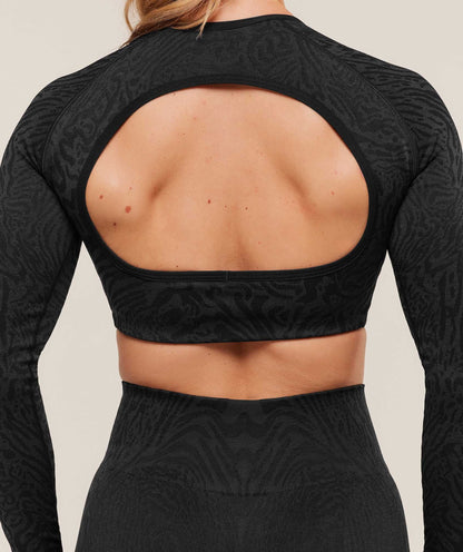 Women's Gymshark Adapt Animal Long Sleeve Crop Top Black