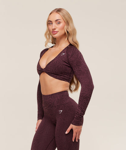 Women's Gymshark Adapt Animal Long Sleeve Crop Top Cherry Purple