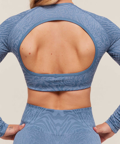 Women's Gymshark Adapt Animal Long Sleeve Crop Top Worn Blue