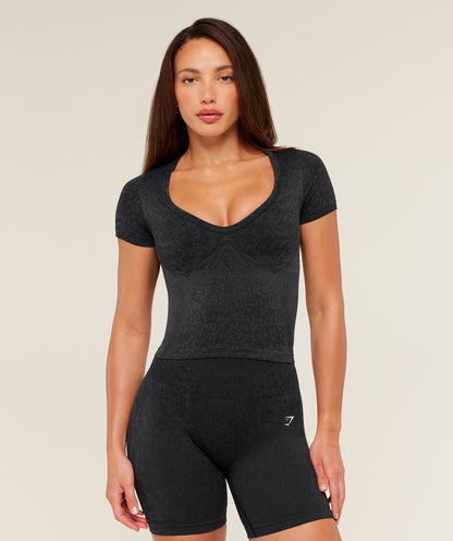 Women's Gymshark Adapt Animal X Whitney Short Sleeve Top Black