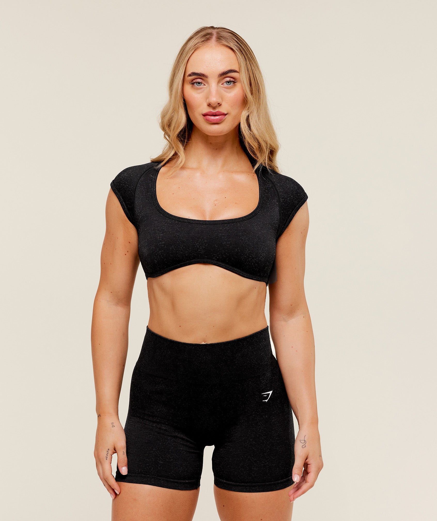 Women's Gymshark Adapt Fleck X Whitney Short Sleeve Crop Top Black
