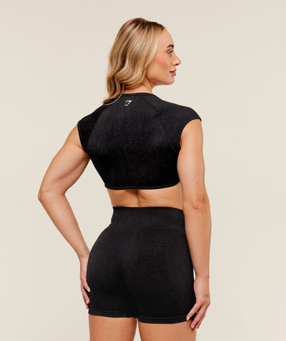 Women's Gymshark Adapt Fleck X Whitney Short Sleeve Crop Top Black