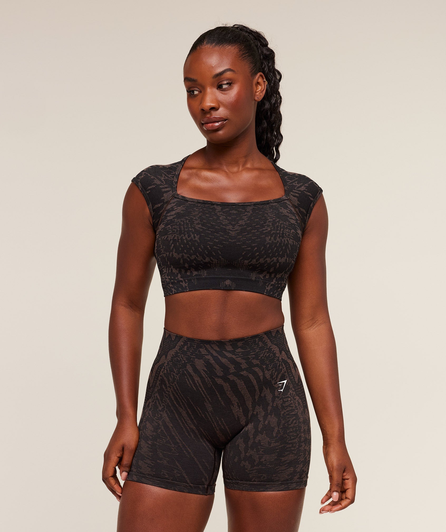 Women's Gymshark Adapt Houndstooth Midi Top Black